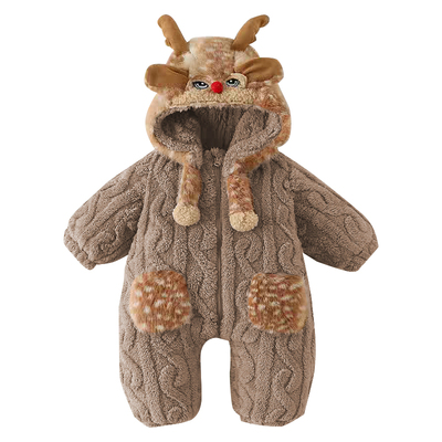 宝宝连体衣冬季婴儿衣服加绒加厚小月龄外出抱抱服超萌爬服外套冬