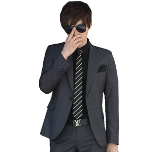 西服套装男士外套韩版修身小西装商务休闲面试正装灰色职业装上衣