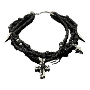 哥特黑色串珠十字架项链女颈链锁骨链亚比配饰高级感轻奢小众饰品