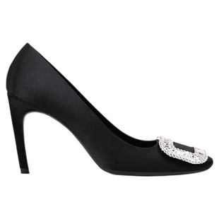 Right Video/三十而已王漫妮同款rv高跟鞋圆头水钻方扣绸缎单鞋女