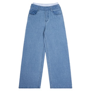 Called Back条纹牛仔裤女2026春季撞色双腰头百搭高腰阔腿休闲裤