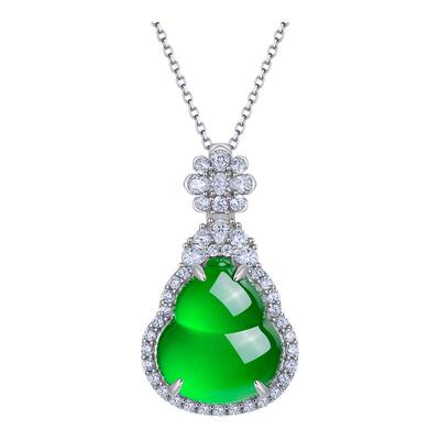 AILEQ 天然玉髓镀金项链满绿福葫芦宝光铜镀金吊坠珠宝饰品年货节