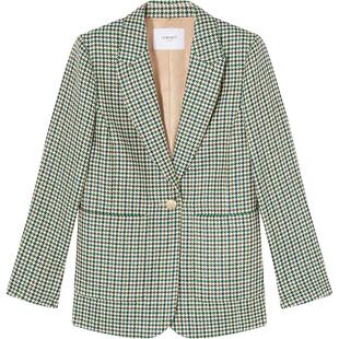 【赛马会】LK BENNETT绿色格纹西装女文艺通勤时尚一粒扣外套
