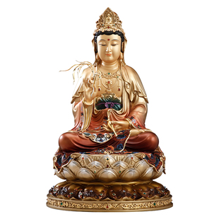 台湾纯铜精品观音菩萨佛像供奉大慈大悲观世音像佛像娑婆三圣摆件