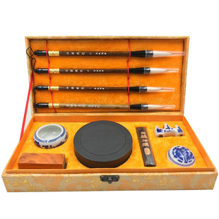 詹华德文房四宝套装笔墨纸砚初学者学生书法狼毫兼毫羊毫毛笔四支