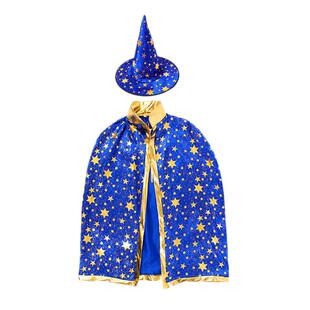 万圣节儿童披风男女幼儿园表演出服魔法师女巫婆五星斗蓬套装服装