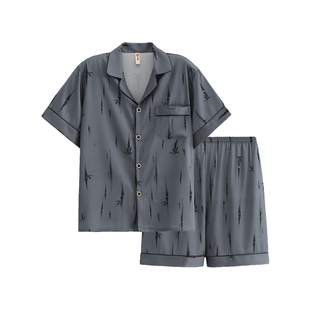 芬腾男士睡衣夏季冰丝薄款短袖短裤套装青年男款休闲可外穿家居服