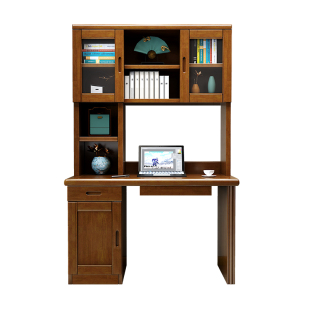 实木书桌书柜书架一体中式家用台式电脑桌写字桌书房家具套装组合
