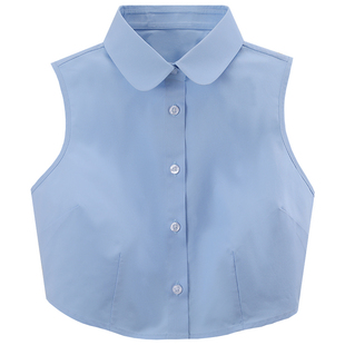 新款纯棉假领子女百搭高档蓝色衬衫假领女士秋冬职业衬衣领配毛衣