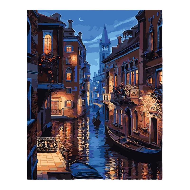 icision数字油画手绘风景diy数字油彩画填色简约欧式装饰画威尼斯