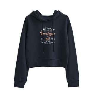 310克重磅纯棉藏蓝短款卫衣   初春高级显白薄款宽松连帽印花女装