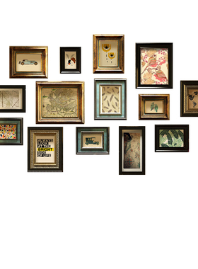 中古美式组合画照片墙实木相框墙