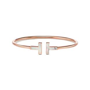 【自营】中古99新蒂芙尼Tiffany T系列线圈手镯18K金镶贝母中号