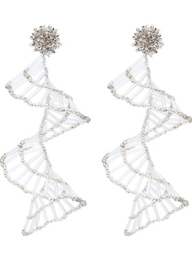 精致立体螺旋串珠流苏耳环耳夹