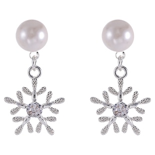 JXRX圣诞雪花珍珠耳钉女设计感小众耳环耳坠适合冬天的银针耳饰