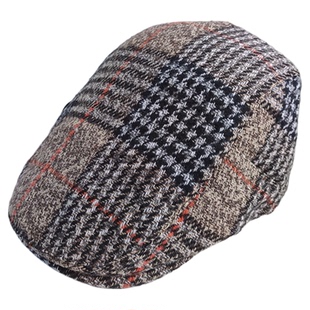 灰色格子贝雷帽男士鸭舌帽男款休闲风英伦前进帽秋冬毛呢保暖帽子