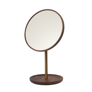 黑胡桃木实木化妆镜子桌面台式木质家用高清卧室旋转复古梳妆台镜