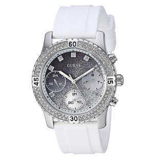 正品GUESS手表时尚镶钻渐变硅胶运动三眼计时石英女表U1098L1