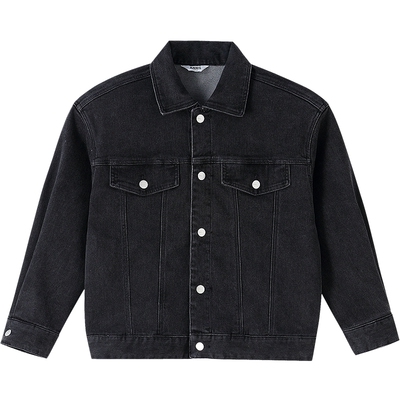 安奈儿童装男童女童牛仔外套秋新款休闲黑色弹力宽松时尚上衣