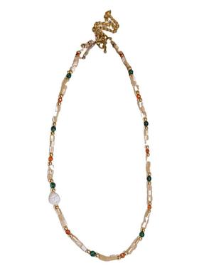 HTZS跨境彩色天然石贝母淡水珍珠项链叠戴轻奢多巴胺串珠链颈链