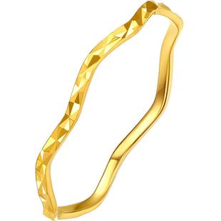 周六福黄金戒指女5G足金波纹车花指环计价素圈无极金新年礼物