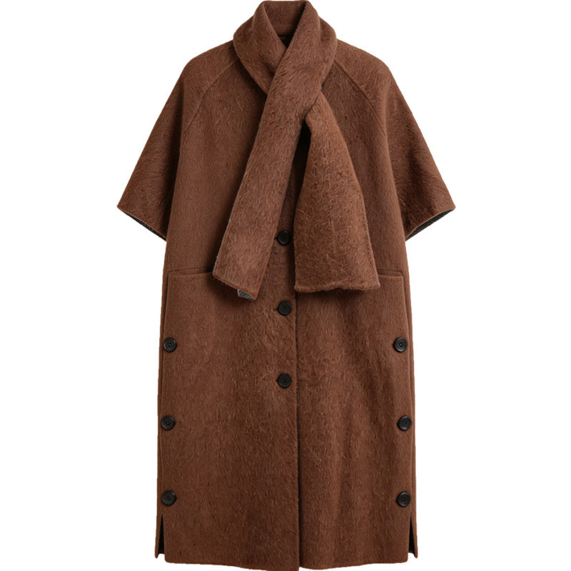 87%羊毛中袖圆领显瘦呢子大衣