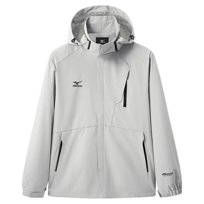 Mizuno美津浓户外山系LOGO刺绣印花防水防风梭织连帽冲锋夹克外套