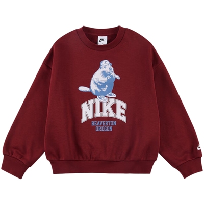 Nike耐克男女童大童加绒运动衫冬新款圆领卫衣宽松针织HV1746-677