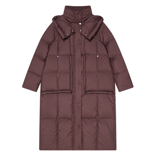 Goodland美地2024年冬季新款白鸭绒宽松立领连帽羽绒服女长款