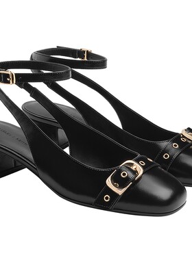 CHARLES&KEITH26秋新款CK1-60361629时尚方头低跟腕带金属扣凉鞋