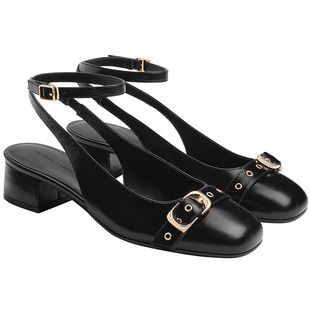 CHARLES&KEITH26秋新款CK1-60361629时尚方头低跟腕带金属扣凉鞋