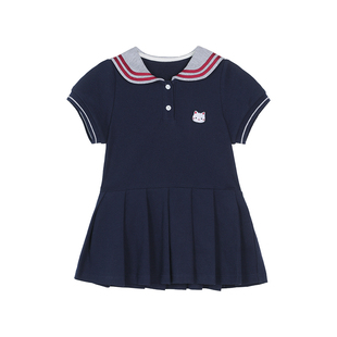 小O宝童装 宝宝学院风套装女短袖2026夏季新款女童海军领套装裙子