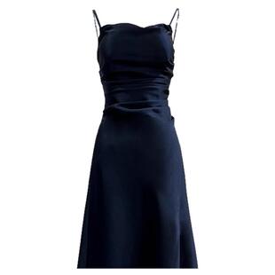 黑色吊带连衣裙女修身长裙消失的她文咏珊同款性感气质开叉