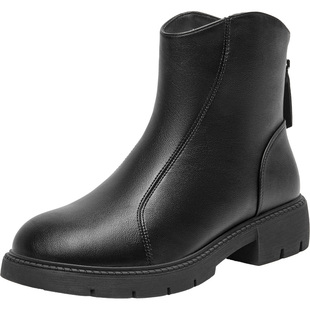 大东女鞋短靴2025冬季新款舒适平底时装靴后拉链切尔西靴中筒女靴