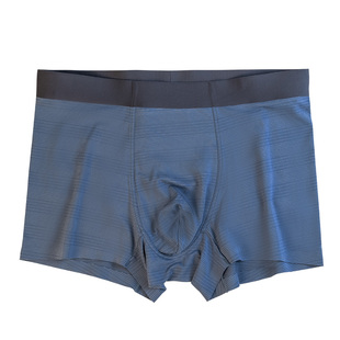 驸马三条装莫代尔条纹内裤男士平角裤中腰四角底裤短裤衩黑色无痕