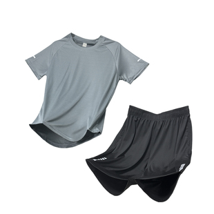 冰丝运动套装女夏季速干短袖跑步t恤瑜伽服大码宽松晨跑健身衣服