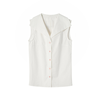 无袖衬衫彩色大翻领复古