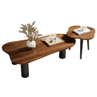 云朵茶几组合新款轻奢高级感家用异形茶几实木客厅胡桃色茶几桌子