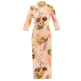 老上海滩真丝旗袍长款2025年秋季新款长袖高端气质复古日常可穿