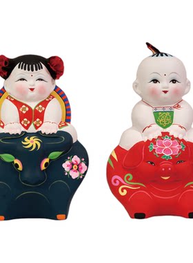 金童玉女泥塑喜庆婚礼新居装饰品