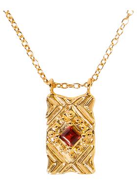 Dare买手店 Wens Jewels Edge镶石方格吊坠项链金色复古精致小巧