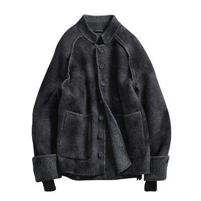 羊毛羊绒桑蚕丝混纺呢子短款大衣