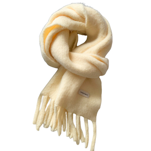 韩系氛围感黄色软糯针织围巾女秋冬加厚加绒保暖防寒学生护颈围脖