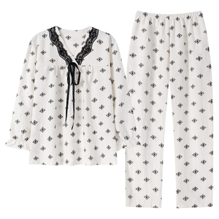 慕诗梦云朵棉睡衣女春秋夏季长袖长裤新款可外穿网红风家居服套装