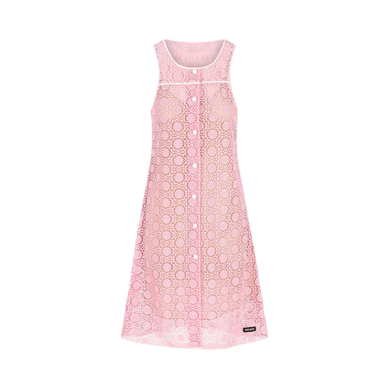 MIU MIU 缪缪粉色花卉蕾丝无袖连衣裙 26早春新款意大利代购 正品