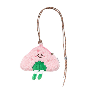 正版日系饭团毛绒包包可爱卡通零钱包挂脖包学生卡包耳机收纳包萌