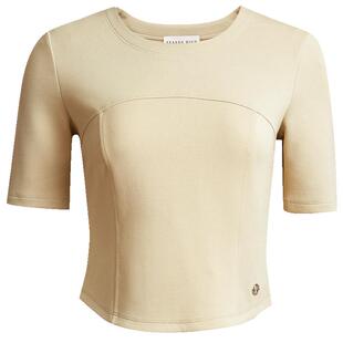 SEASON HIGH秋季新款含棉合体圆领纯色休闲金属字母五分袖短袖女