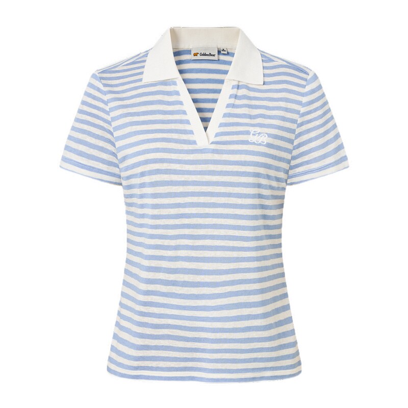 【夏季新品】GOLDEN BEAR/金熊女士2026年条纹剪刀领短袖POLO衫