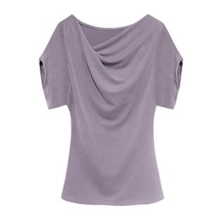 贰羊设计【映月】堆叠仿铜氨丝蝙蝠短袖T恤女设计感荡领紫色上衣