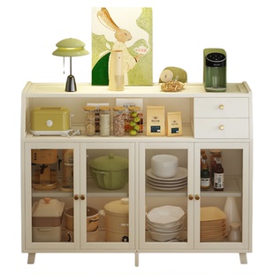 餐边柜靠墙一体储物柜奶油风厨房置物架2025新款家用客厅收纳柜子